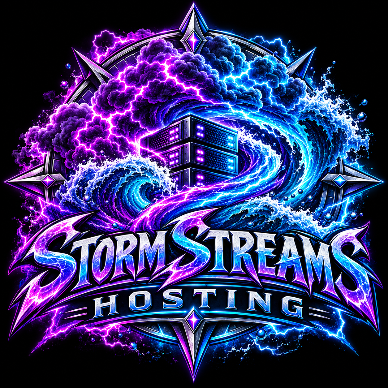 StormStreams Hosting purple and cyan storm logo